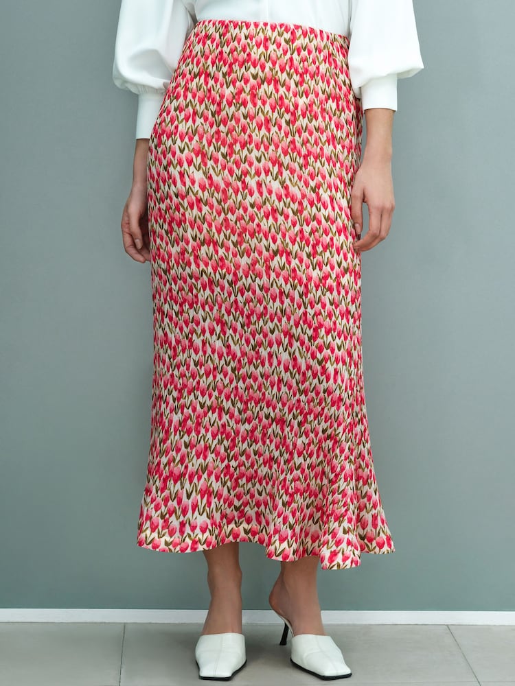 French Connection Pink Noelle Plisse Peplum Hem Skirt - Image 2 of 6 French Connection Pink Noelle Plisse Peplum Hem Skirt - Image 2 of 6