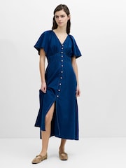 French Connection Blue Zaves Chambray Button Through Dress - Image 4 of 7