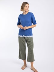 Weird Fish Blue Lyndon Lace Trim Crew Neck T-Shirt - Image 3 of 7