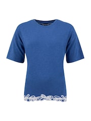 Weird Fish Blue Lyndon Lace Trim Crew Neck T-Shirt - Image 6 of 7