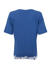 Weird Fish Blue Lyndon Lace Trim Crew Neck T-Shirt - Image 7 of 7