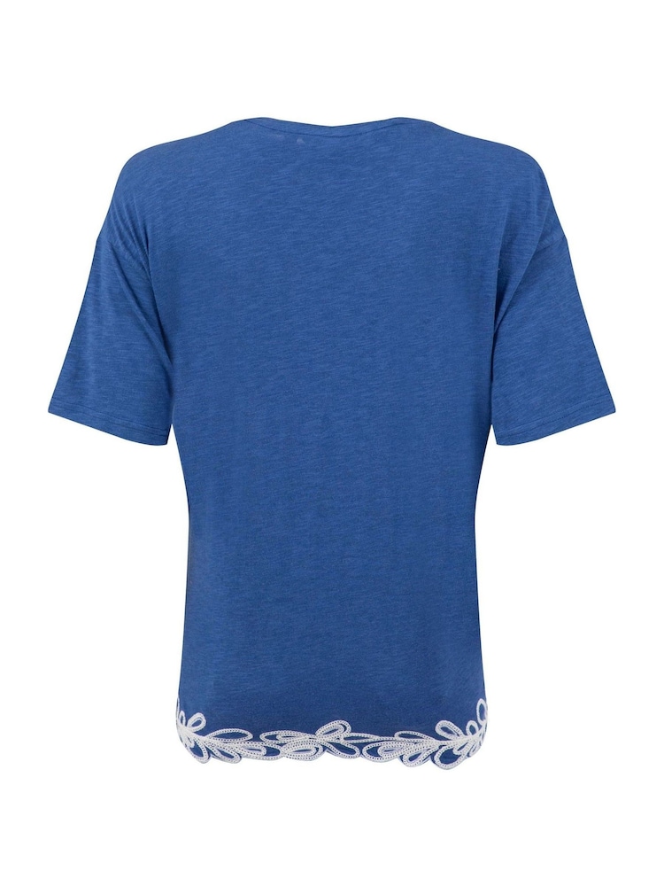 Weird Fish Blue Lyndon Lace Trim Crew Neck T-Shirt - Image 7 of 7 Weird Fish Blue Lyndon Lace Trim Crew Neck T-Shirt - Image 7 of 7