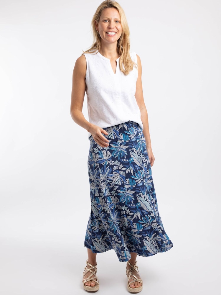 Weird Fish Blue Ares Printed Jersey A-Line Maxi Skirt - Image 1 of 6 Weird Fish Blue Ares Printed Jersey A-Line Maxi Skirt - Image 1 of 6