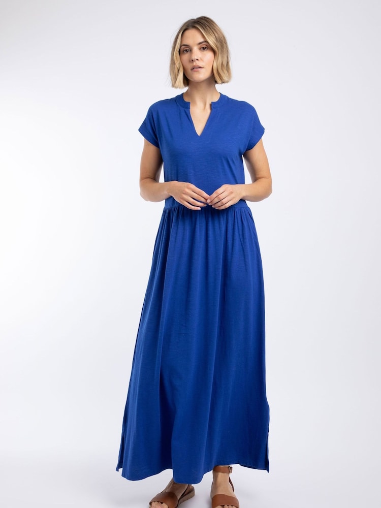 Weird Fish Blue Reed Plain Jersey Notch Neck Maxi Dress - Image 1 of 7 Weird Fish Blue Reed Plain Jersey Notch Neck Maxi Dress - Image 1 of 7