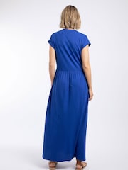Weird Fish Blue Reed Plain Jersey Notch Neck Maxi Dress - Image 3 of 7