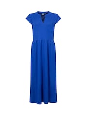 Weird Fish Blue Reed Plain Jersey Notch Neck Maxi Dress - Image 6 of 7