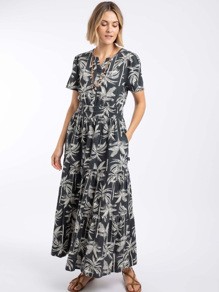 Weird Fish Black Rhianne Printed Tiered Maxi Dress - Image 2 of 8 Weird Fish Black Rhianne Printed Tiered Maxi Dress - Image 2 of 8