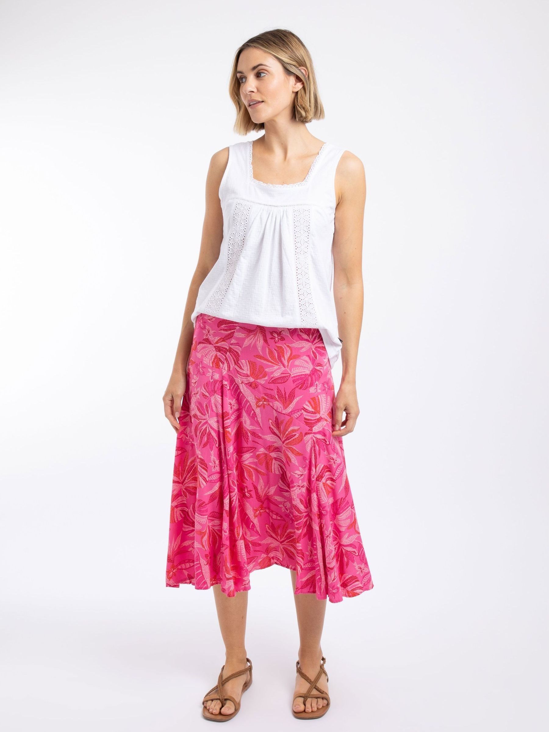 Buy Weird Fish Pink Cresento Printed Asymmetric Slit Skirt from