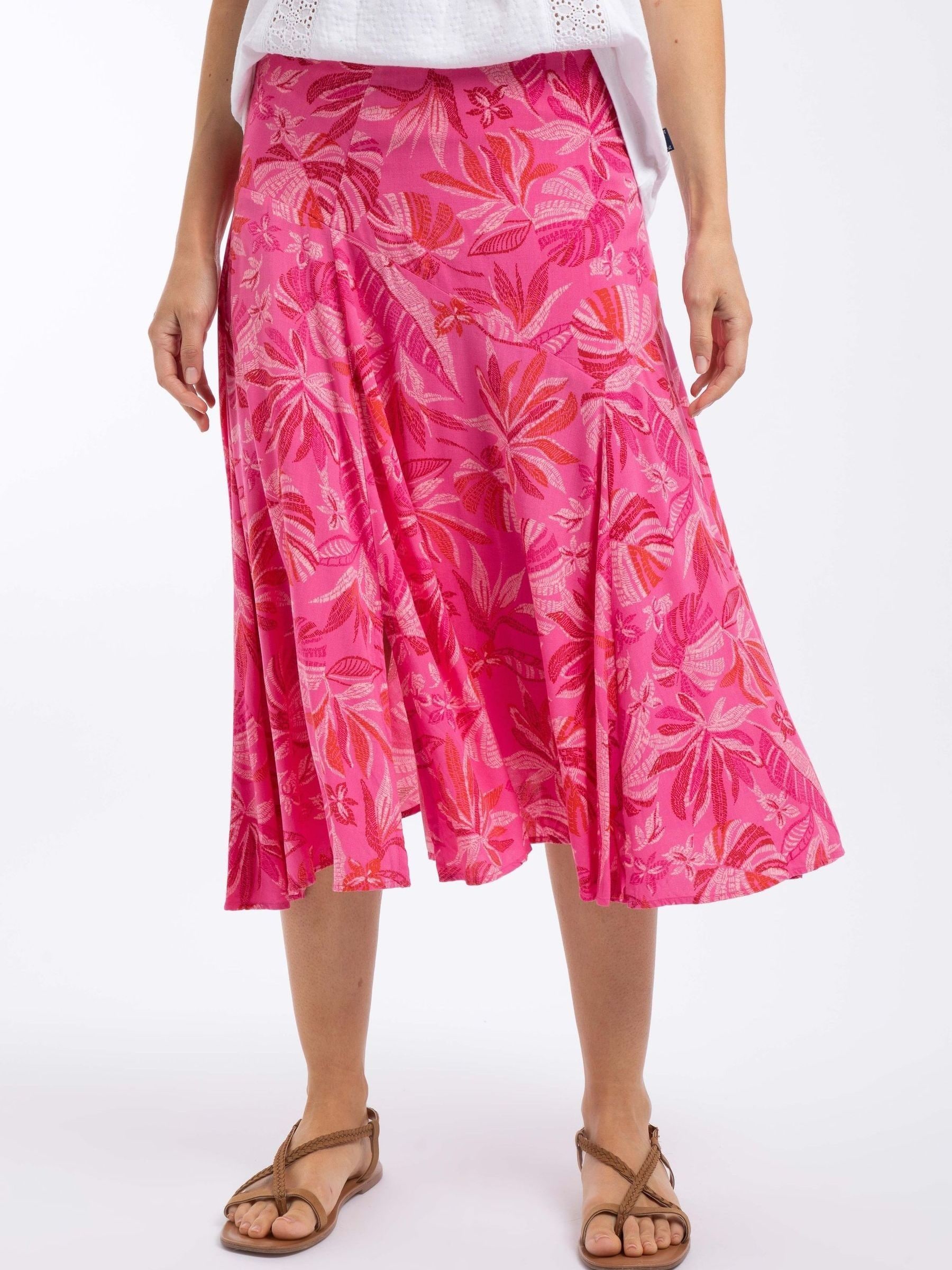 Buy Weird Fish Pink Cresento Printed Asymmetric Slit Skirt from