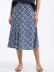 Weird Fish Blue Romaro Printed Jersey Midi Skirt - Image 1 of 6