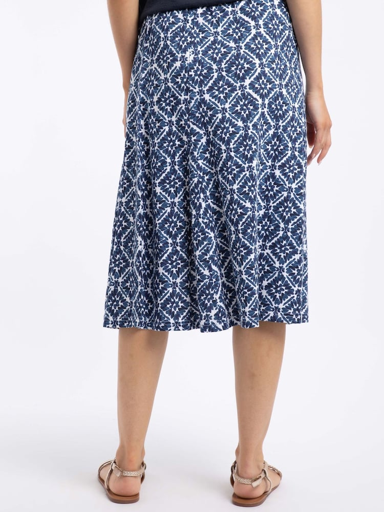 Weird Fish Blue Romaro Printed Jersey Midi Skirt - Image 2 of 6 Weird Fish Blue Romaro Printed Jersey Midi Skirt - Image 2 of 6