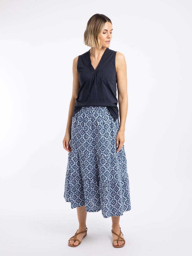 Weird Fish Blue Harini Double Cloth Printed Midi Skirt - Image 1 of 7 Weird Fish Blue Harini Double Cloth Printed Midi Skirt - Image 1 of 7