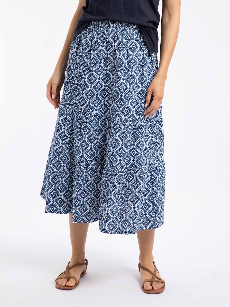 Weird Fish Blue Harini Double Cloth Printed Midi Skirt - Image 2 of 7 Weird Fish Blue Harini Double Cloth Printed Midi Skirt - Image 2 of 7