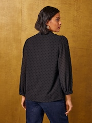 Love & Roses Black Dobby Chiffon Scarf Neck 3/4 Sleeve Blouse - Image 6 of 6