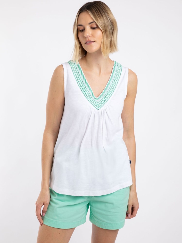Weird Fish White Kinton Embroidered Jersey Vest Top - Image 1 of 7 Weird Fish White Kinton Embroidered Jersey Vest Top - Image 1 of 7