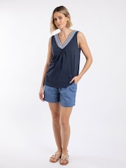 Weird Fish Blue Kinton Embroidered Jersey Vest Top - Image 4 of 8