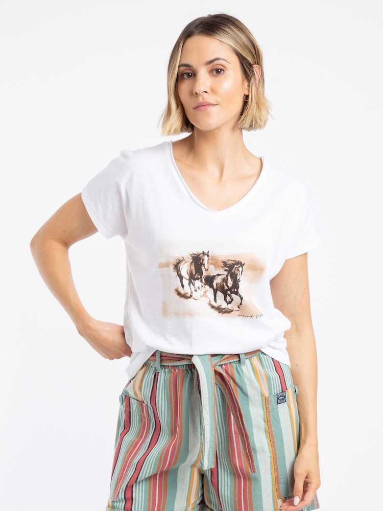 Weird Fish White Running Horses Front Print Graphic T-Shirt - Image 1 of 7 Weird Fish White Running Horses Front Print Graphic T-Shirt - Image 1 of 7