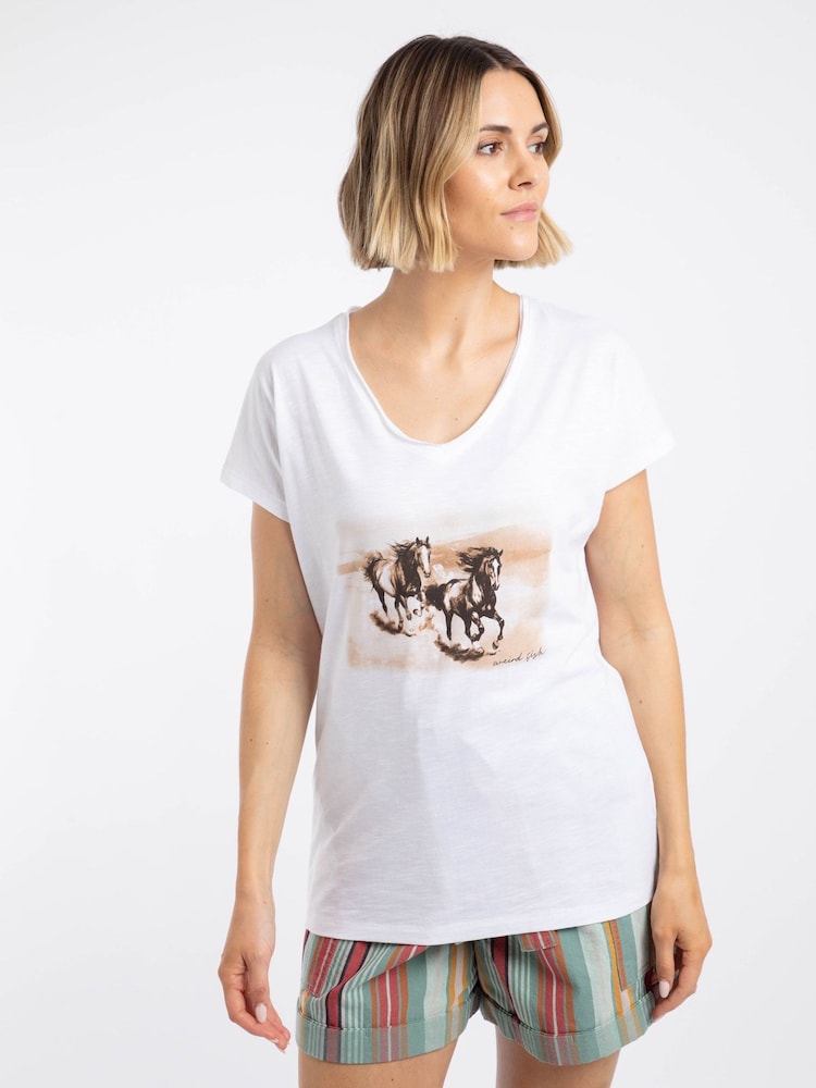 Weird Fish White Running Horses Front Print Graphic T-Shirt - Image 2 of 7 Weird Fish White Running Horses Front Print Graphic T-Shirt - Image 2 of 7