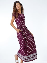 Roman Purple Paisley Border Print Maxi Dress - Image 1 of 5