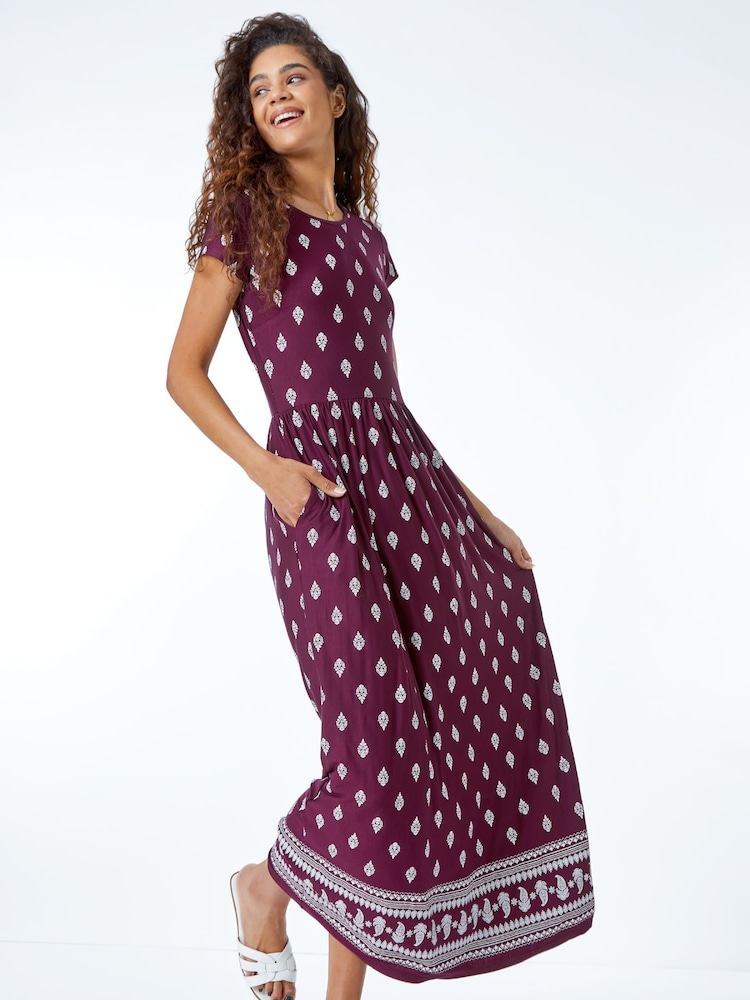 Roman Purple Paisley Border Print Maxi Dress - Image 1 of 5