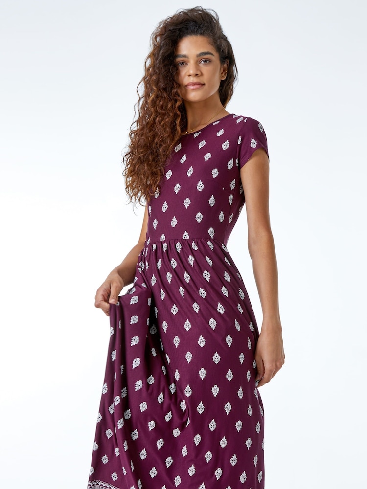 Roman Purple Paisley Border Print Maxi Dress - Image 2 of 5