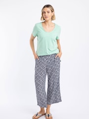 Weird Fish Blue Sarita Crinkle Printed Wide Leg Cropped Trousers - Image 1 of 6