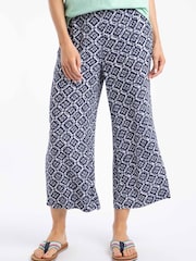 Weird Fish Blue Sarita Crinkle Printed Wide Leg Cropped Trousers - Image 2 of 6