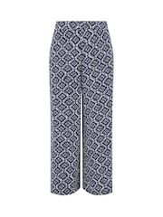 Weird Fish Blue Sarita Crinkle Printed Wide Leg Cropped Trousers - Image 5 of 6
