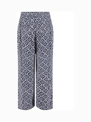 Weird Fish Blue Sarita Crinkle Printed Wide Leg Cropped Trousers - Image 6 of 6