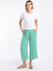Weird Fish Green Sarita Crinkle Printed Wide Leg Cropped Trousers - Image 1 of 6