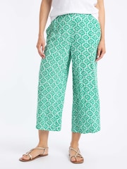 Weird Fish Green Sarita Crinkle Printed Wide Leg Cropped Trousers - Image 2 of 6