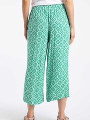 Weird Fish Green Sarita Crinkle Printed Wide Leg Cropped Trousers - Image 3 of 6