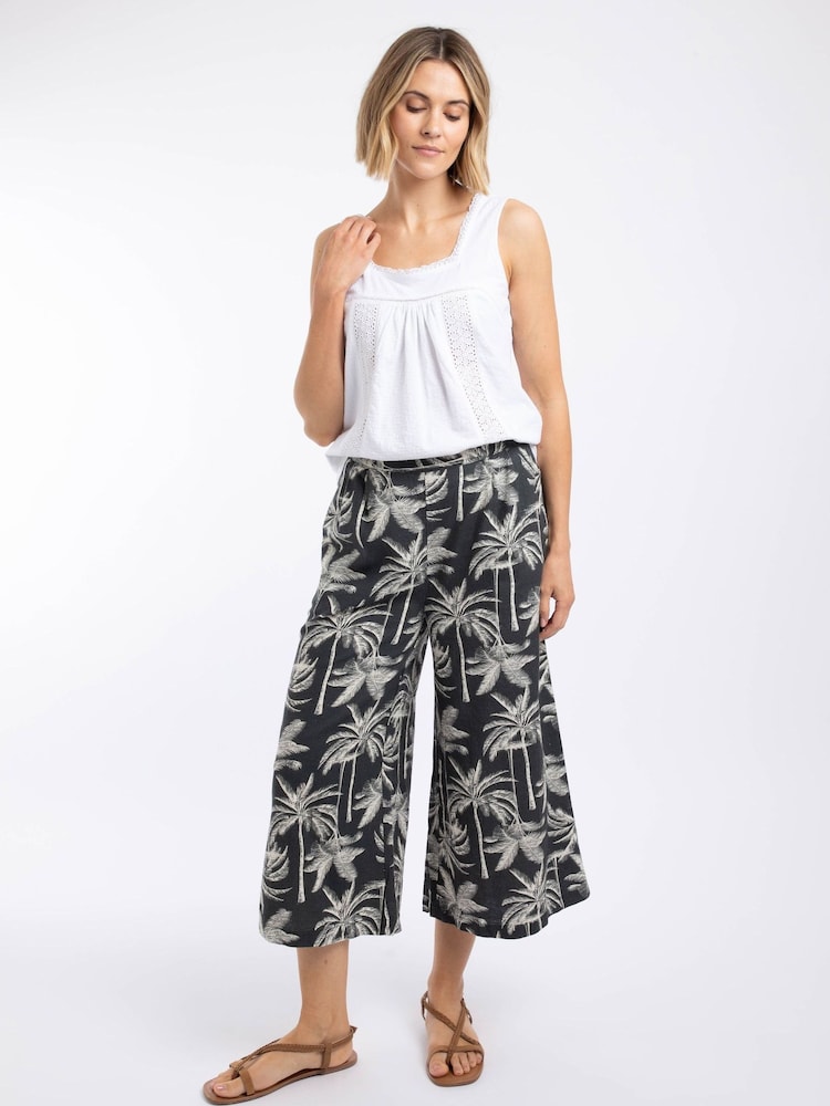 Weird Fish Black Mossa Printed Linen Rich Trousers - Image 1 of 6 Weird Fish Black Mossa Printed Linen Rich Trousers - Image 1 of 6