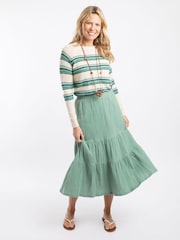 Weird Fish Green Lathika Double Cloth Tiered Midi Skirt - Image 1 of 7