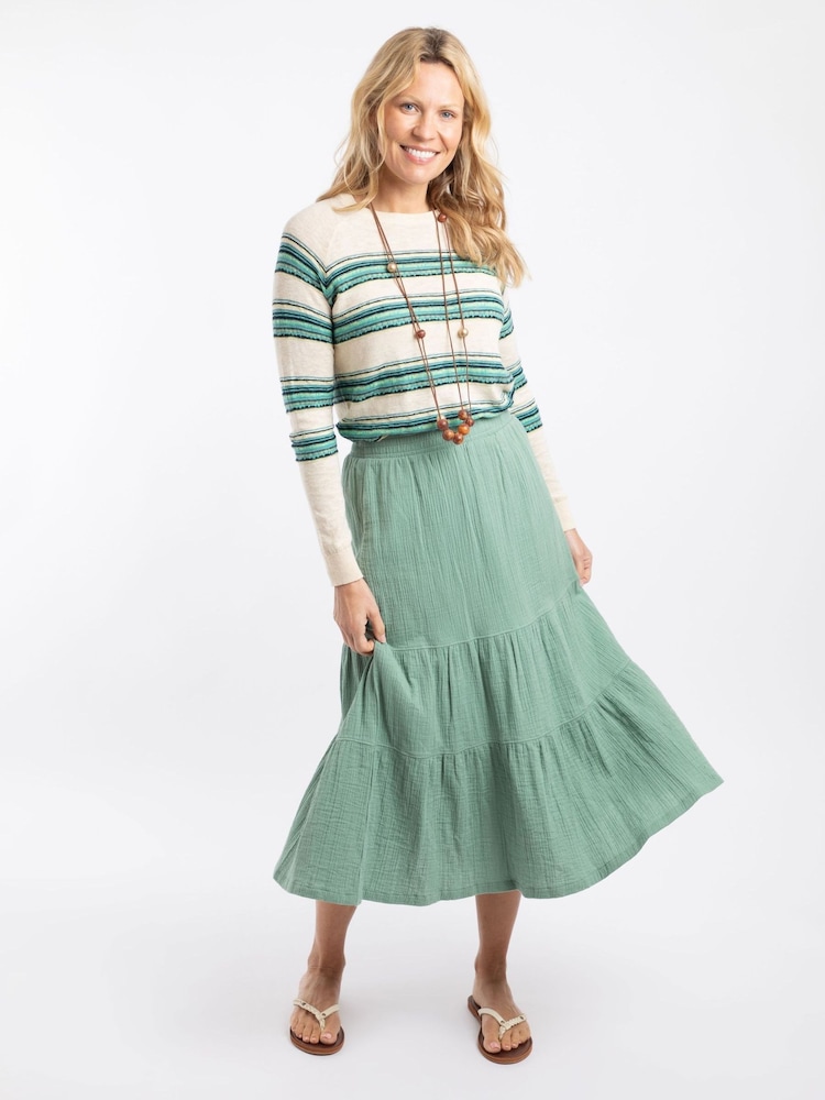 Weird Fish Green Lathika Double Cloth Tiered Midi Skirt - Image 1 of 7 Weird Fish Green Lathika Double Cloth Tiered Midi Skirt - Image 1 of 7