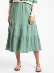Weird Fish Green Lathika Double Cloth Tiered Midi Skirt - Image 2 of 7