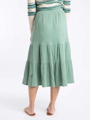 Weird Fish Green Lathika Double Cloth Tiered Midi Skirt - Image 3 of 7