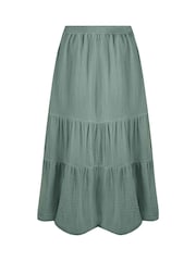 Weird Fish Green Lathika Double Cloth Tiered Midi Skirt - Image 6 of 7