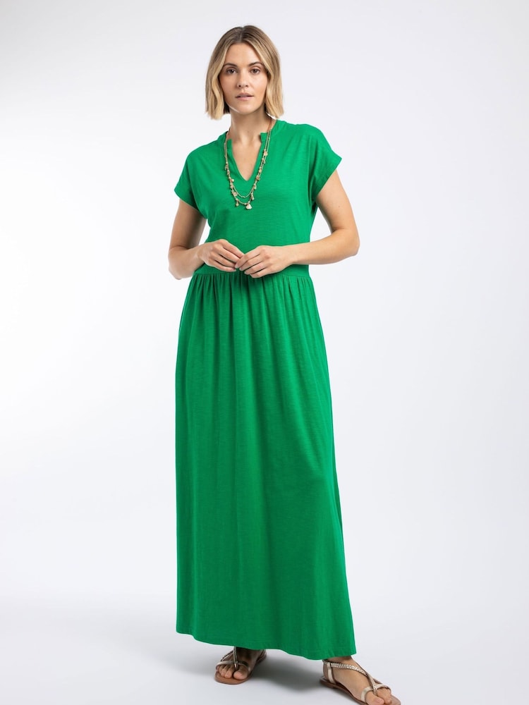 Weird Fish Green Reed Plain Jersey Notch Neck Maxi Dress - Image 1 of 7