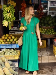 Weird Fish Green Reed Plain Jersey Notch Neck Maxi Dress - Image 5 of 7
