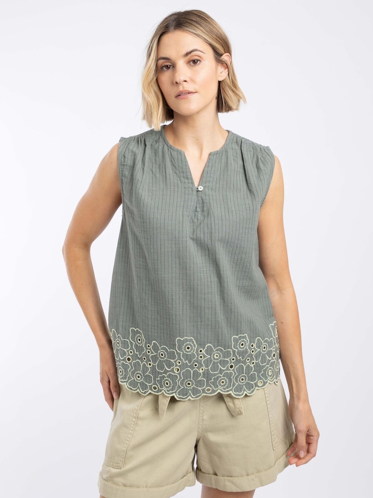 Weird Fish Red Poppy Scalloped Hem Sleeveless Blouse - Image 2 of 8 Weird Fish Red Poppy Scalloped Hem Sleeveless Blouse - Image 2 of 8