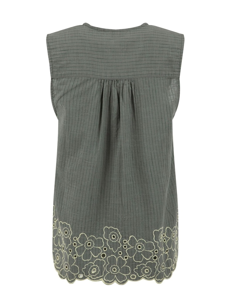 Weird Fish Red Poppy Scalloped Hem Sleeveless Blouse - Image 8 of 8 Weird Fish Red Poppy Scalloped Hem Sleeveless Blouse - Image 8 of 8