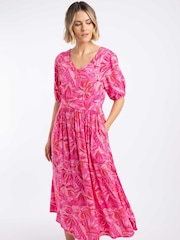 Weird Fish Pink Dilsha Printed Midi Dress - Image 1 of 7