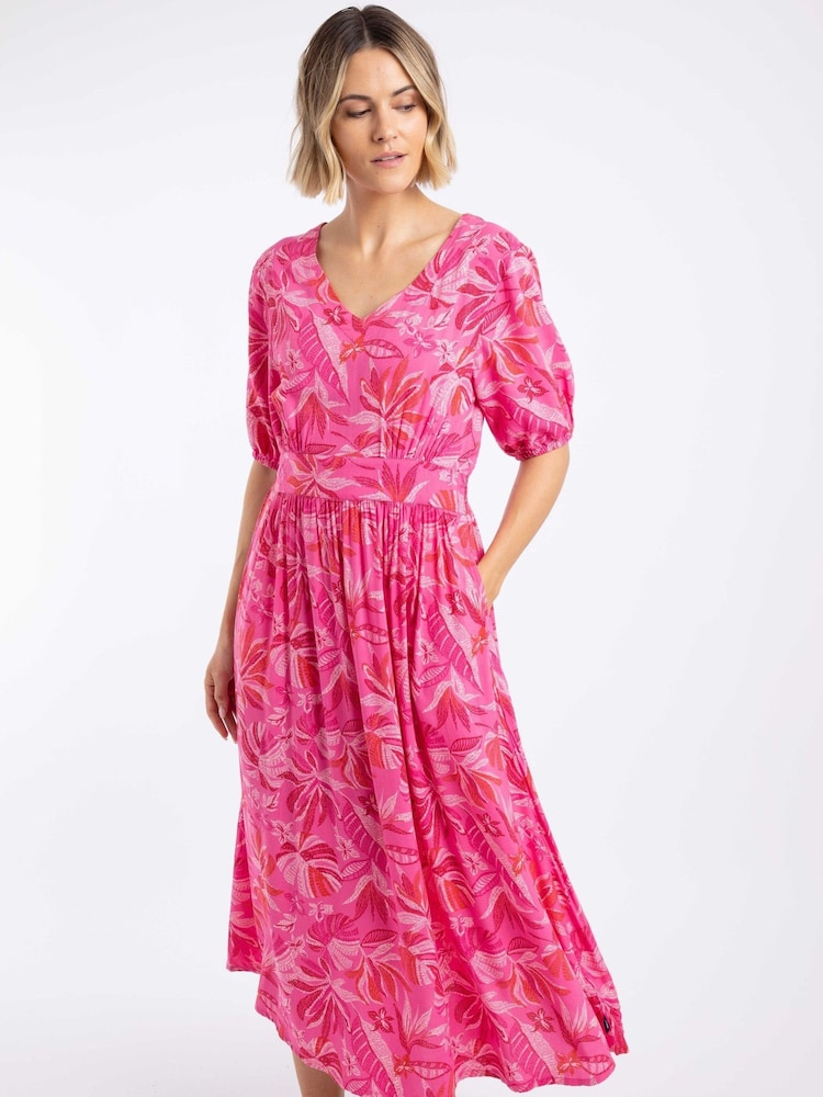 Weird Fish Pink Dilsha Printed Midi Dress - Image 1 of 7 Weird Fish Pink Dilsha Printed Midi Dress - Image 1 of 7