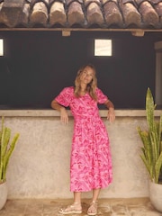 Weird Fish Pink Dilsha Printed Midi Dress - Image 5 of 7
