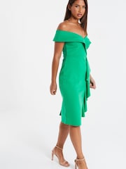 Quiz Green Bardot Frill Midi Dress - Image 3 of 6