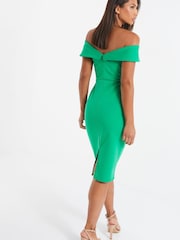 Quiz Green Bardot Frill Midi Dress - Image 4 of 6