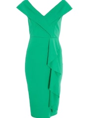 Quiz Green Bardot Frill Midi Dress - Image 5 of 6