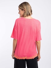 Weird Fish Pink Lyndon Lace Trim Crew Neck T-Shirt - Image 2 of 6