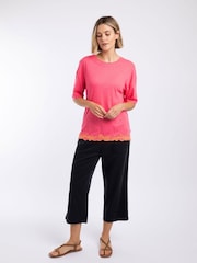 Weird Fish Pink Lyndon Lace Trim Crew Neck T-Shirt - Image 3 of 6